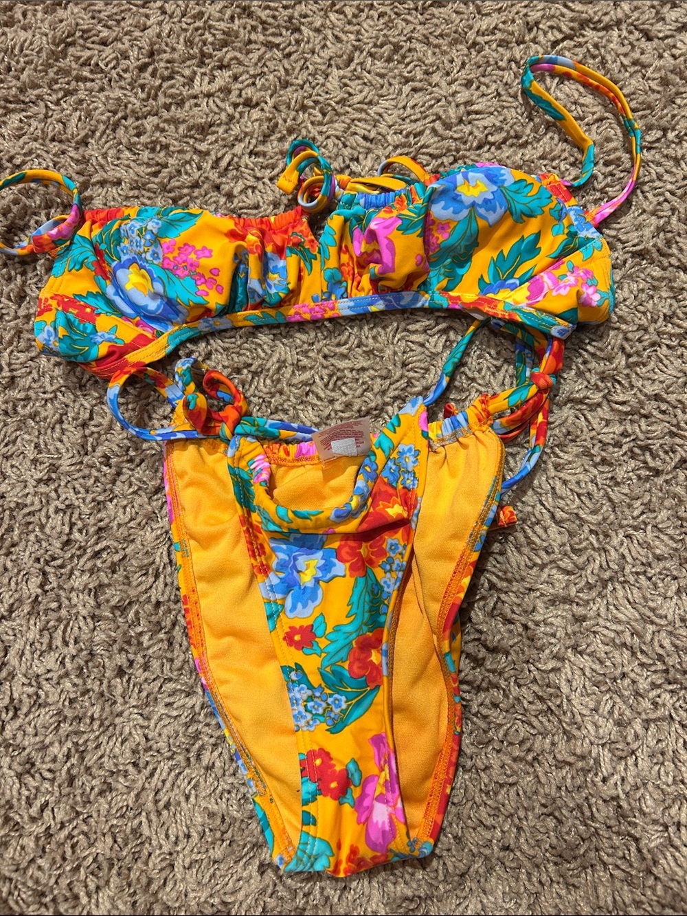Target Yellow Floral Bikini with Blue and Pink Accents